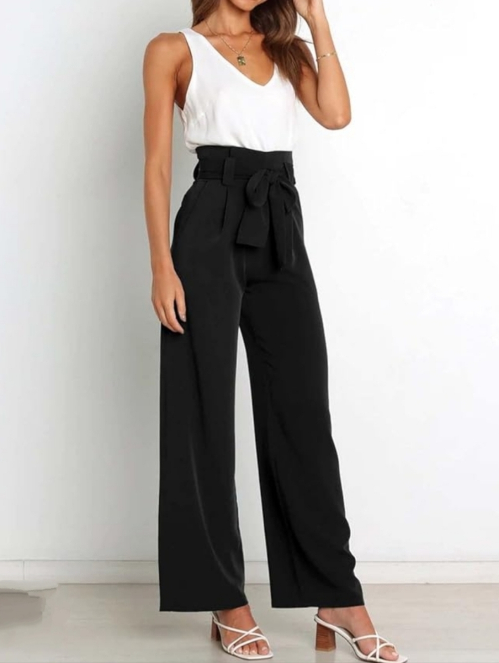 New York & Company (Size 8) Classic Black Stretch Paperbag Belted Wide-Leg Pants - Picture 14 of 14
